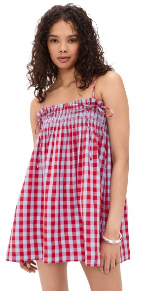 damson madder red check dress Damson Madder - Lilo Mini Dress - Magenta Check