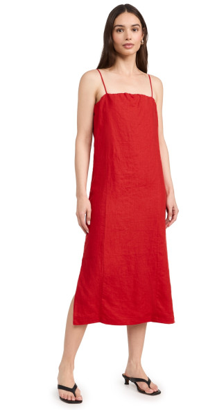 DONNI. - The Linen Spaghetti Dress Tomato S