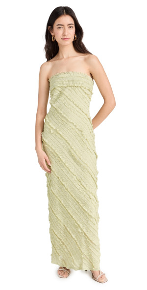 endless rose - Strapless Ruffled Maxi Dress Pistachio XS