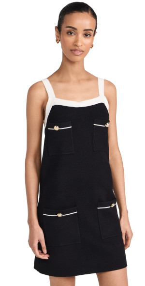 English Factory - Knit Mini Dress With Pockets Black/Cream S