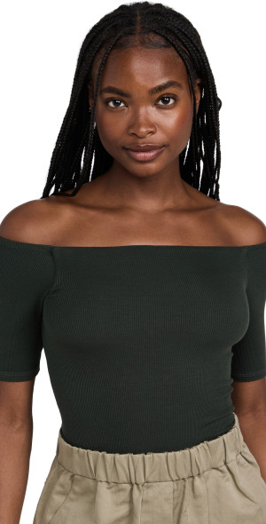 Enza Costa Stretch Silk Knit Half Sleeve Off Shoulder Top Dark