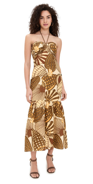 FARM Rio - Shell Linen Dress Shell Mix Camel XXS