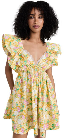 knee length dresses for ladies For Love & Lemons Adira Mini Dress Cream  blueandcream