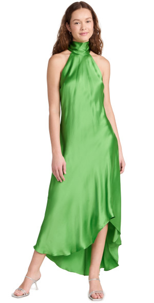 green emerald velvet dress Luna Silky Bias Cut Dress Emerald