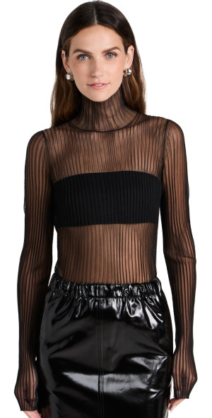 Helmut Lang - Sheer Turtleneck Top Black L