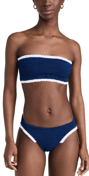 Hunza G Tracey Frill Bikini Navy/White One Size