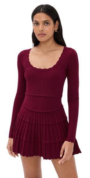 LoveShackFancy - Lavender Long Sleeve Pointelle Sweater Minidress Spiced  Berry
