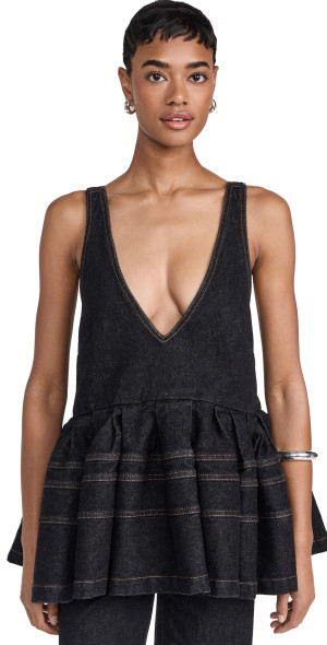 Marques Almeida - Denim Flounce Top Black XXL