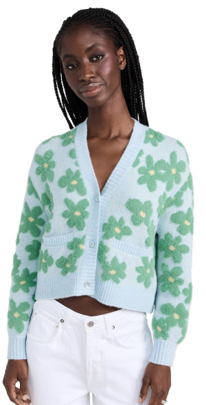 Mira Mikati - Flower Intarsia Cropped Cardigan Blue/Green L