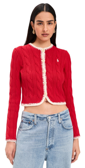 Polo Ralph Lauren Cable Knit Cardigan Cruise Red