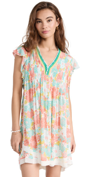 Poupette St Barth - Sasha V Mini Dress Orange Flower Mix XS