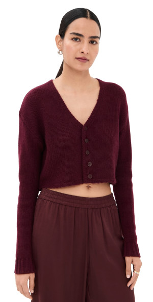 Sablyn Bianco Cropped V Neck Cashmere Cardigan Bordeaux