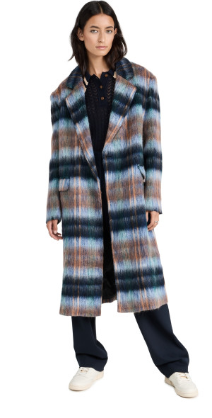 Snow Xue Gao Plaid Wool Coat Blue L