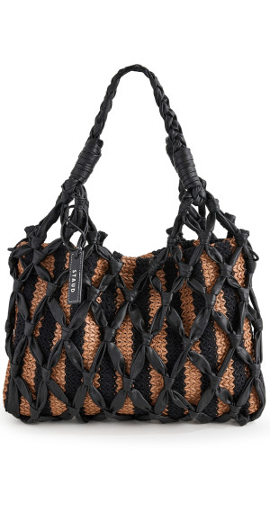 STAUD Hitch Shoulder Bag Black/Tan Seashore Stripe One Size