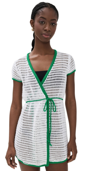 staud green and white dress Staud Wells cotton midi dress Staud