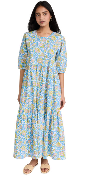 SZ Blockprints - Gaia Dress Cornflower Blue & Pop Green S