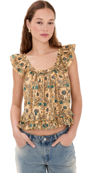 ULLA JOHNSON パフスリーブトップス Penelope Short Sleeve Top - Ivory Melange White Puffed