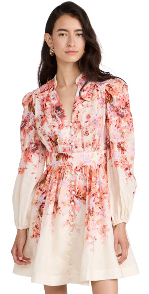 Zimmermann - Devi Plunge Mini Dress Cream Floral 0P