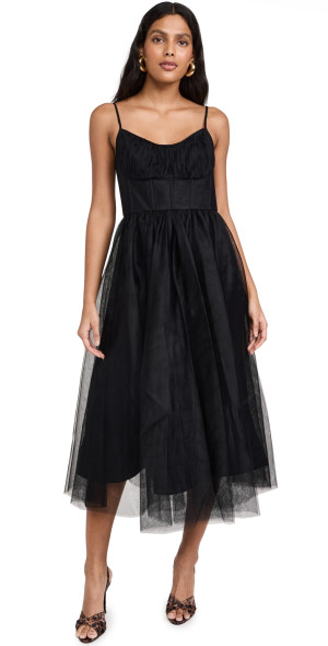 Zimmermann - Tulle Corset Midi Dress Black 0P