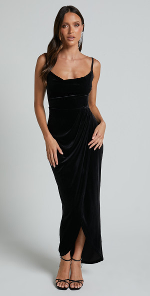 knee length dresses for ladies Only Just Begun Velvet Cowl Neck Midi Dress main image 1