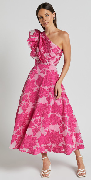 Showpo Alfreda Midi Dress One Shoulder Ruffle Detail Brailey