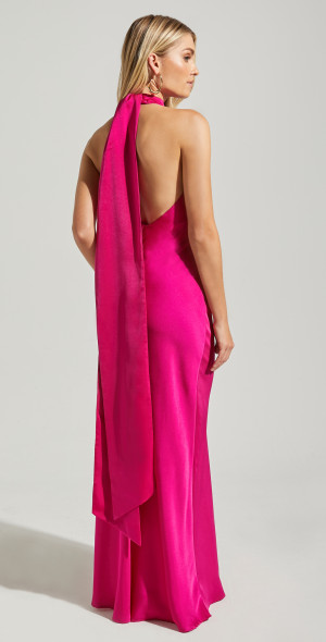 Showpo - Alycia Maxi Dress - High Neck Tie Back Slip in Pink