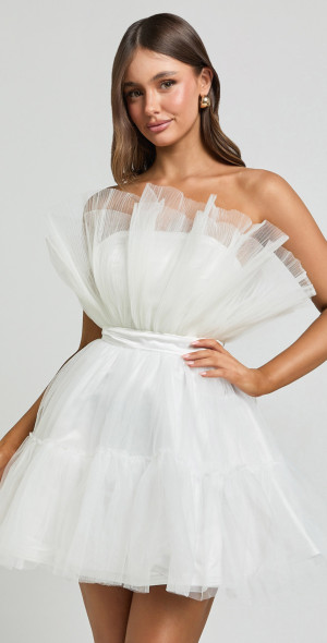 Showpo - Amalya Mini Dress - Tiered Tulle Fit and Flare Dress in White