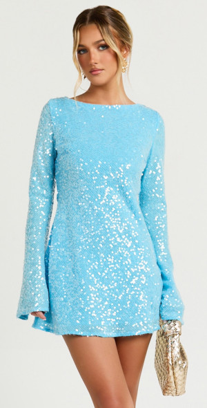 blue mini dress sparkly Royal Blue Sequin Tight Mini Dress – Dressesforparty main image 0