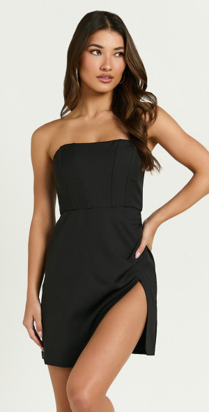 black strapless corset mini dress Black & Ivory Corset Bubble Mini Dress - All Dresses