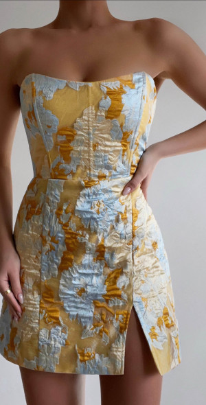 brailey mini dress strapless dress in blue jacquard Denby Strapless Mini Dress main image 0