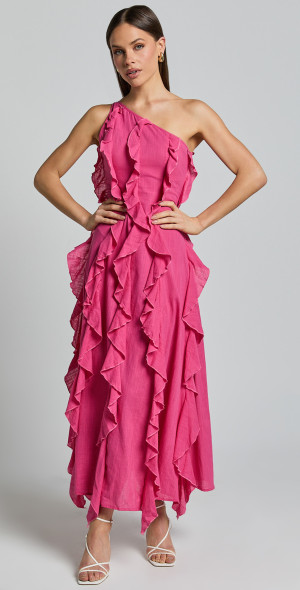 Showpo - Britney Maxi Dress - One Shoulder Ruffle Detail Dress in Pink