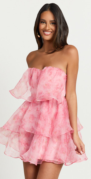 Showpo - Caren Mini Dress - Sweetheart Strapless Layered Dress in Pink