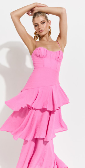 Showpo - Diana Midi Dress - Sweetheart Ruched Bust Layered Dress in Hot Pink
