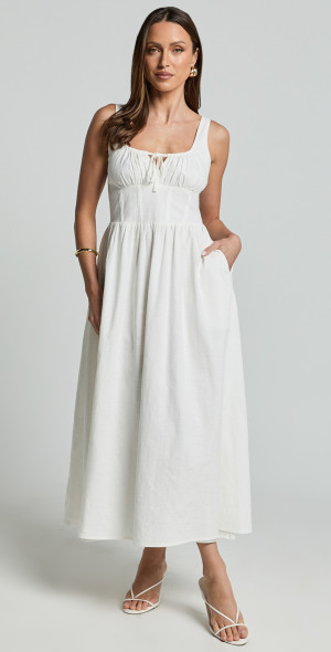 iris midi dress THE IRIS FLORAL MIDI DRESS IN White Small
