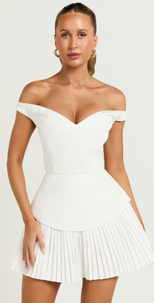 whistles off shoulder pleated dress Quinnae Off-Shoulder Accordion Pleat Maxi Dress White