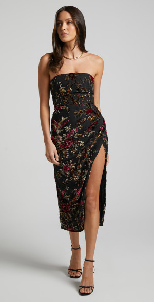 mariana floral mesh maxi dress - red/combo reviews AKIRA Rose Garden Mesh Maxi Dress | Black