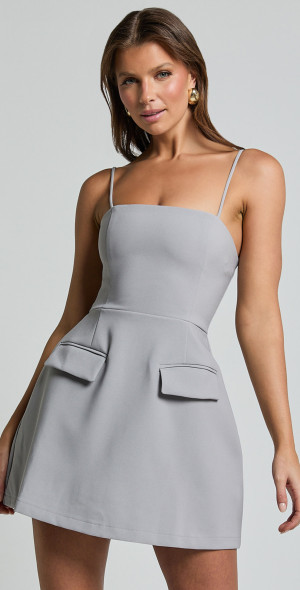 Showpo - Katia Mini Dress - Strappy Corset A Line Dress in Dove Grey