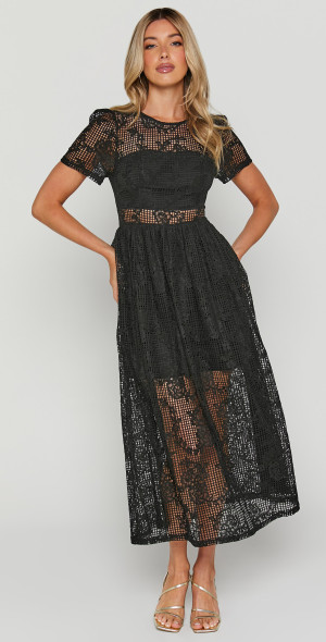 stretch lace dress plus size Black Stretch Lace Shoestring Bodycon Maxi Dress