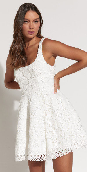 Showpo - Lilia Mini Dress - Corset Scoop Neck Fit And Flare Dress in White