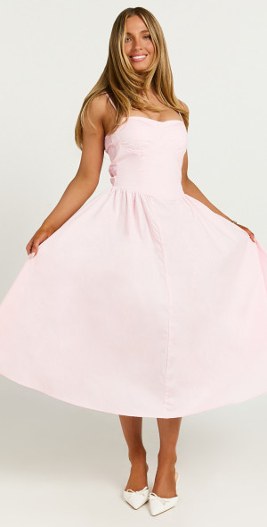 Showpo - Mhissa Midi Dress - Sweetheart Neck Fit & Flare Dress in Pink