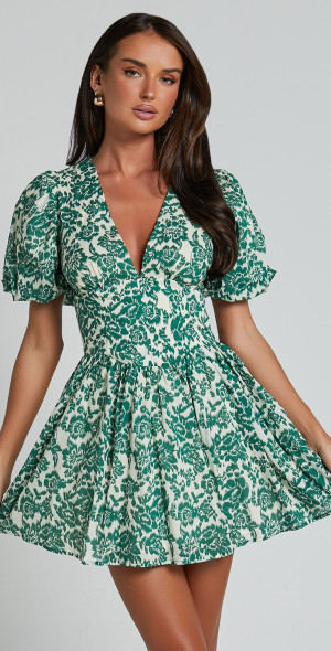 forest soul green short sleeve mini dress Buy FARM RIO Forest Soul Short Sleeve Mini Dress | Green Color Women