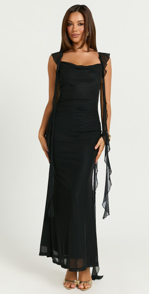 black ruffle strap dress Inara Black Ruffle Maxi Dress - 16 main image 0