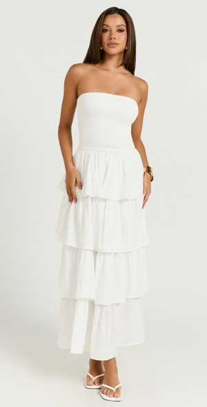 Showpo - Sezane Maxi Dress - Strapless Tiered Dress in White
