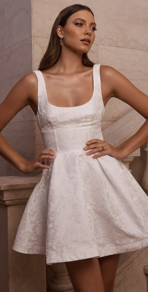 Showpo - Stephane Mini Dress - Corset Scoop Neck Fit and Flare Dress in  Ivory