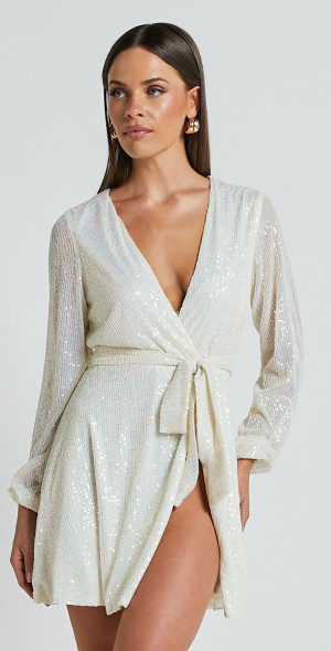 white sequin wrap dress Plus Sequin Wrap Dress