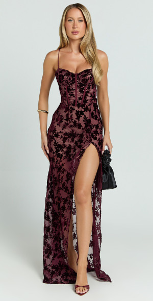 chinese dress ladies Leading Lady Sweetheart Maxi Dress | Red Floral Burnout | Womens