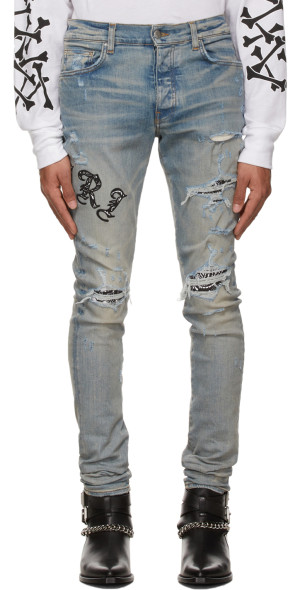 AMIRI - Blue & Taupe Old English Logo Jeans