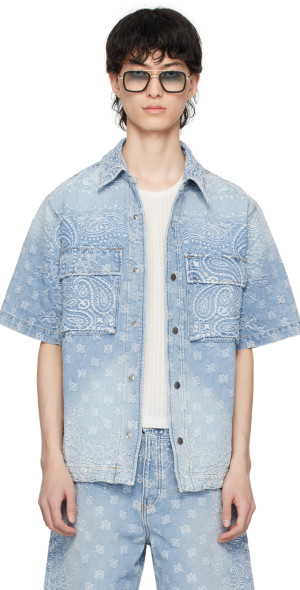 AMIRI Blue Bandana Jacquard Denim Shirt