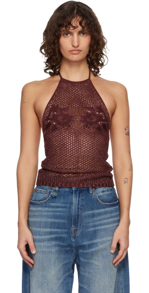 AMIRI - Burgundy Floral Crochet Open Back Tank Top