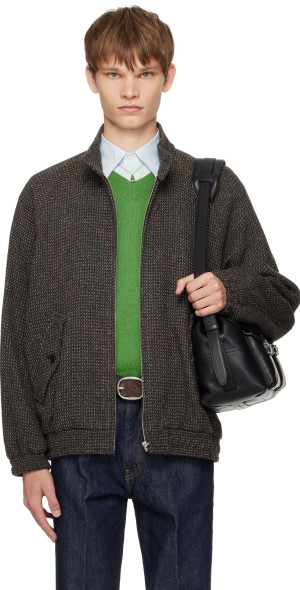 AURALEE - Brown & Gray Alpaca Wool Silk Tweed Zip Blouson Jacket